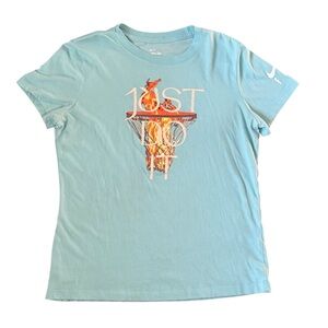NIKE Just Do It Basketball T Shirt Light Blue Short Sleeve Womens Medium